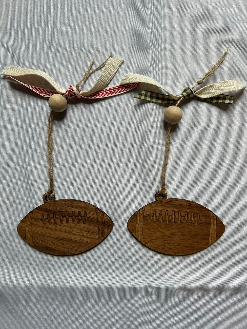 Handmade Wood Football Christmas Ornaments Set of 2